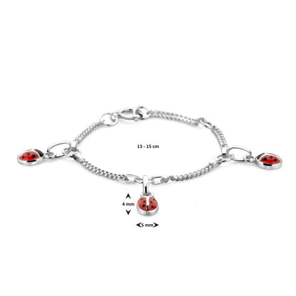 Zilveren bedel armbandje met drie lieveheersbeestjes - Staartjes en Strikjes