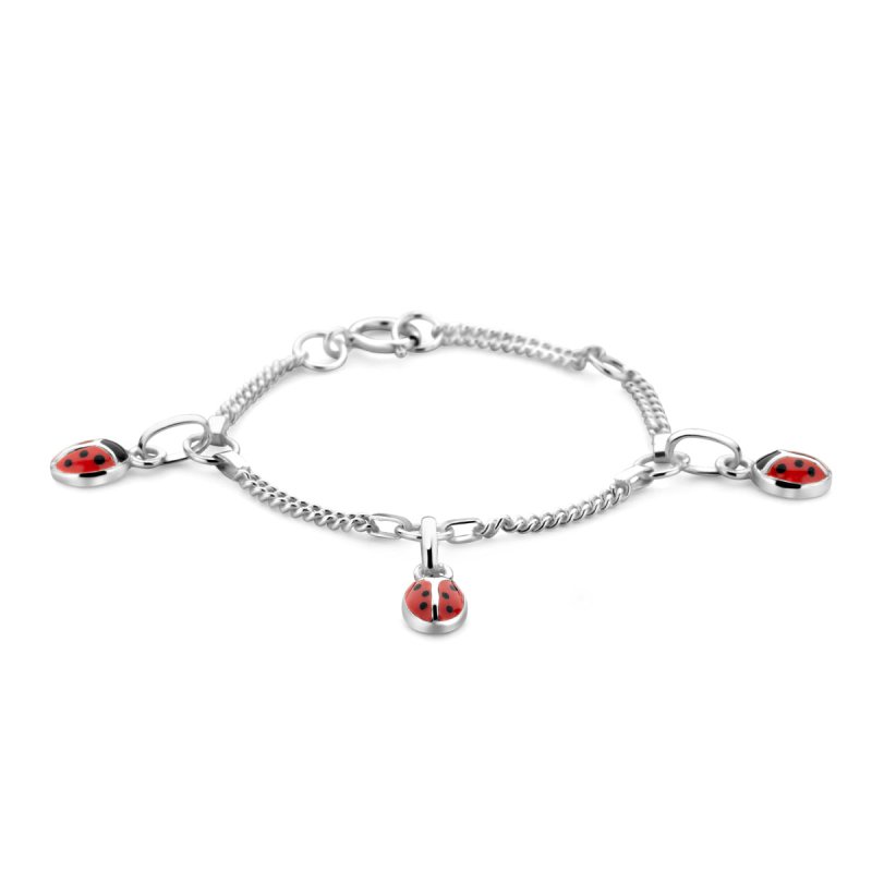 Zilveren bedel armbandje met drie lieveheersbeestjes - Staartjes en Strikjes