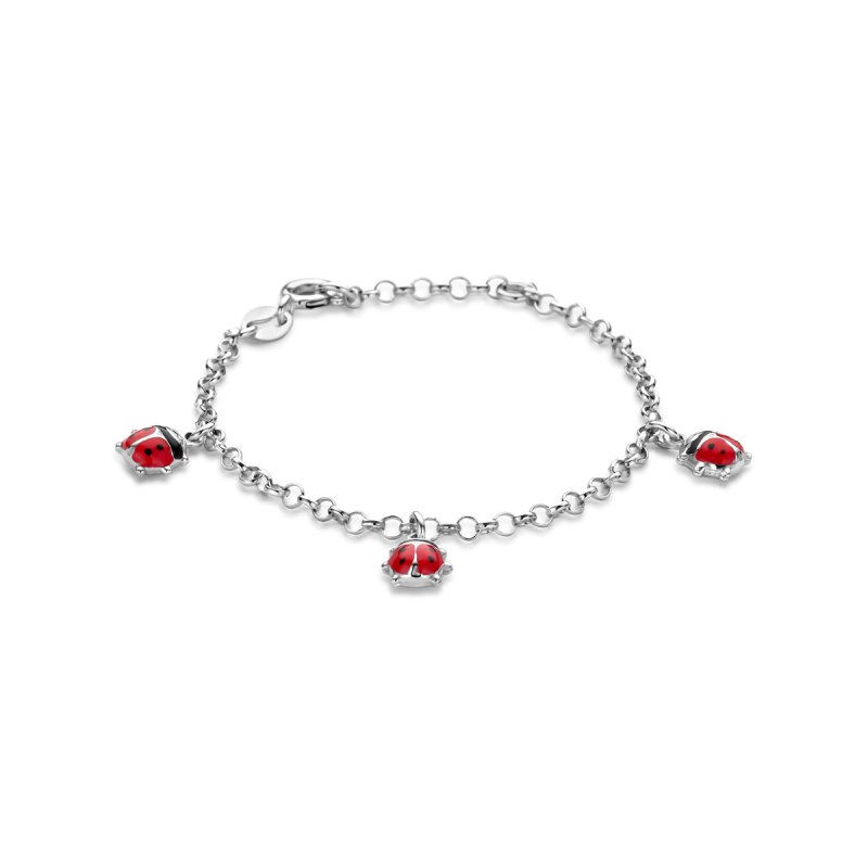 Zilveren bedel armbandje met lieveheersbeestjes - Staartjes en Strikjes