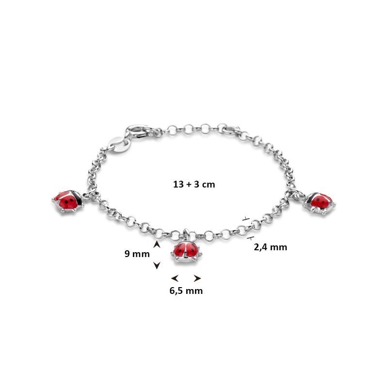 Zilveren bedel armbandje met lieveheersbeestjes - Staartjes en Strikjes