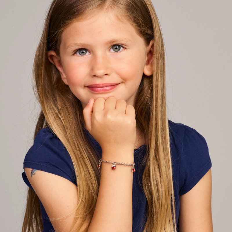 Zilveren bedel armbandje met lieveheersbeestjes - Staartjes en Strikjes