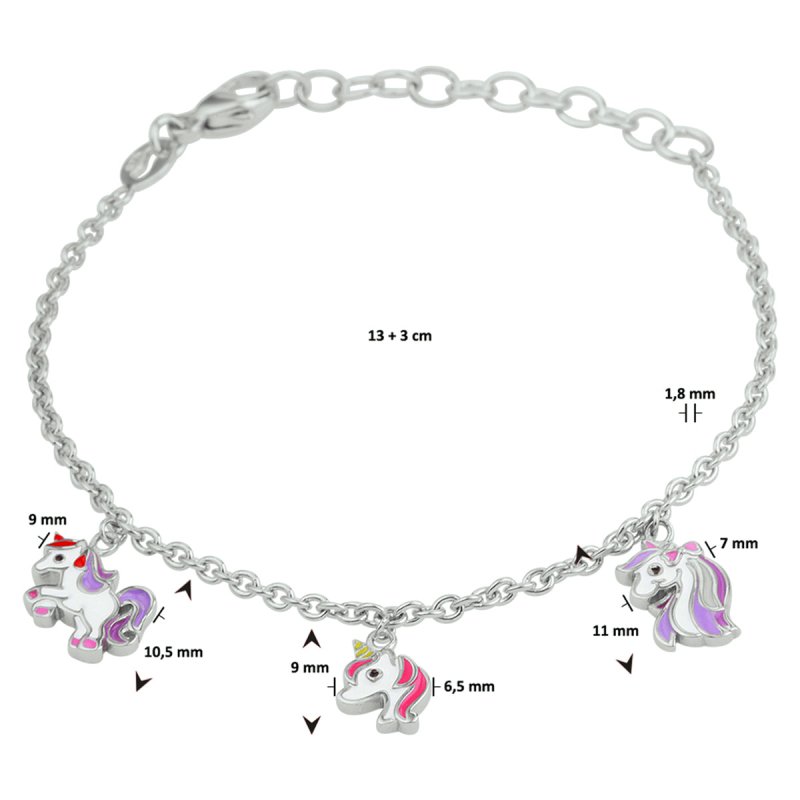 Zilveren bedel kinderarmbandje eenhoorn variatie - Staartjes en Strikjes