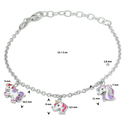 Zilveren bedel kinderarmbandje eenhoorn variatie - Staartjes en Strikjes