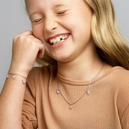 Zilveren bedel kinderarmbandje eenhoorn variatie - Staartjes en Strikjes