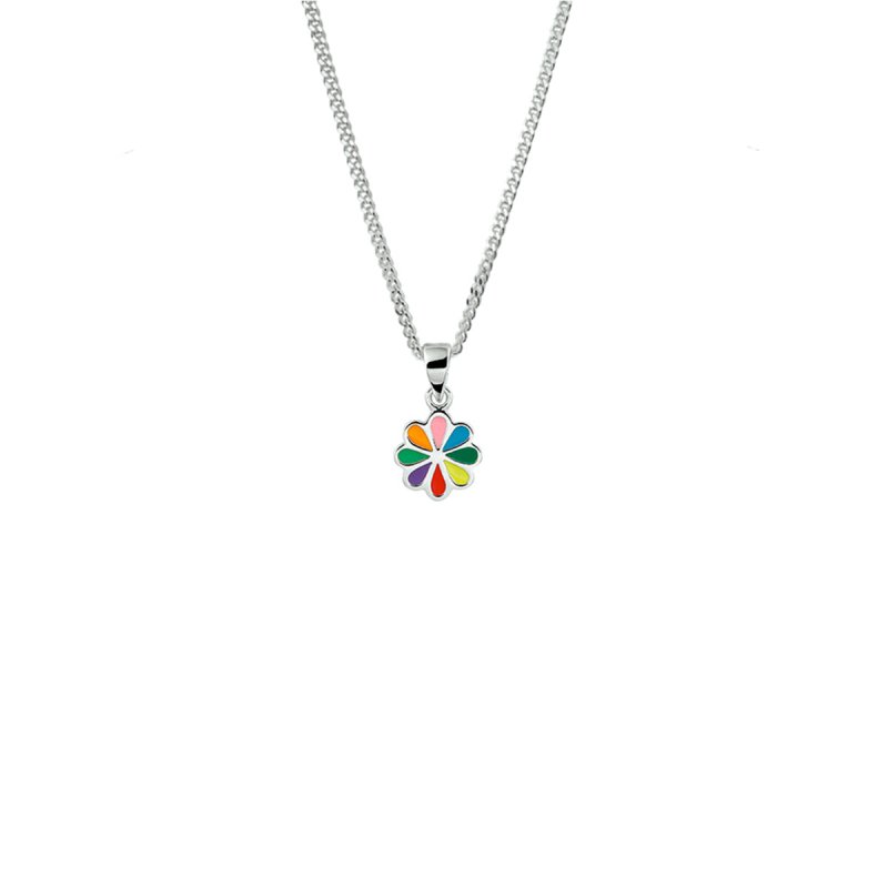 Zilveren ketting bloem multicolor - Staartjes en Strikjes