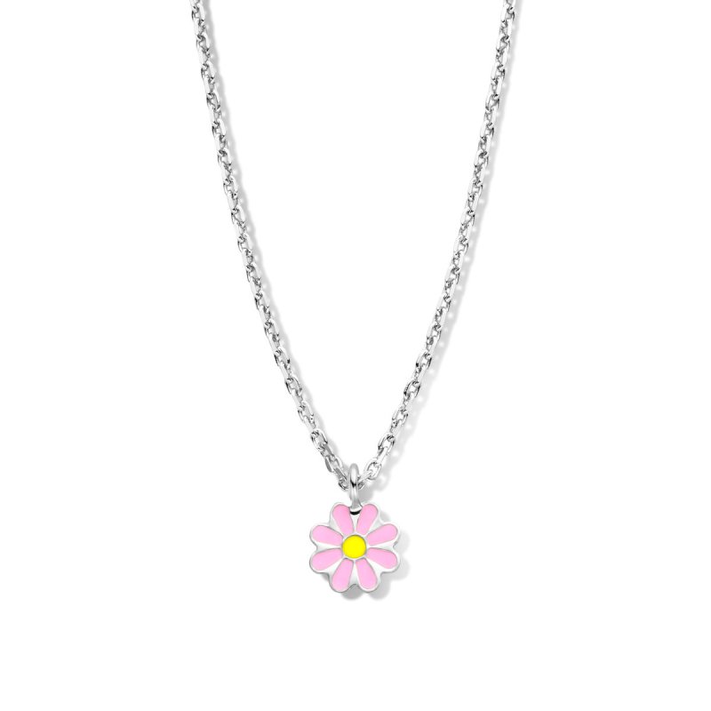 Zilveren ketting bloemetje roze Naiomy Princess - Staartjes en Strikjes