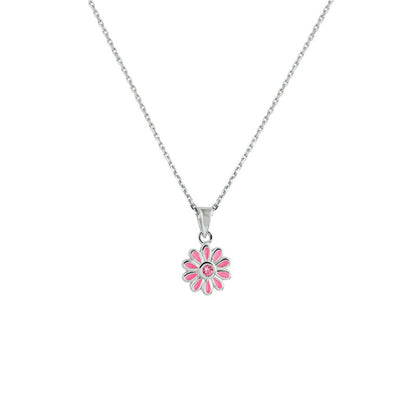 Zilveren ketting bloemetje roze zirconia - Staartjes en Strikjes