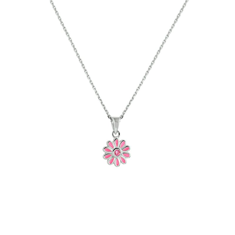 Zilveren ketting bloemetje roze zirconia - Staartjes en Strikjes