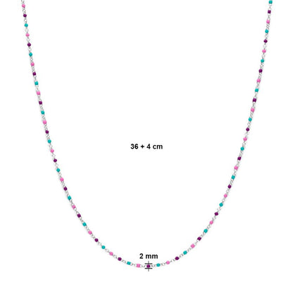 Zilveren ketting bolletjes roze/groen/paars - Staartjes en Strikjes
