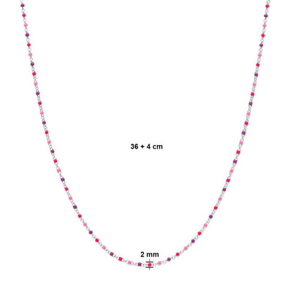 Zilveren ketting bolletjes roze/paars - Staartjes en Strikjes