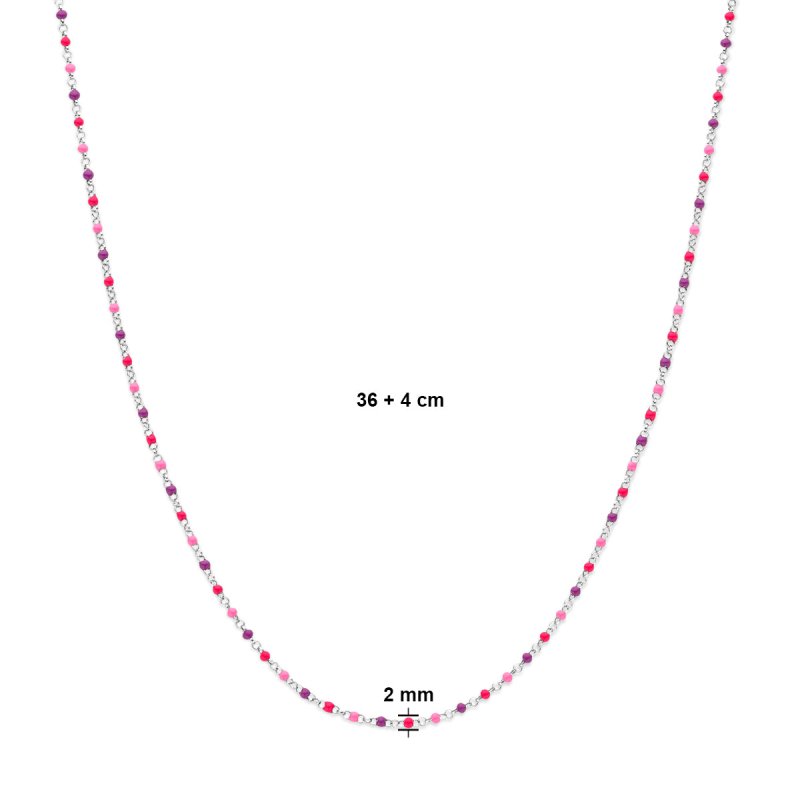 Zilveren ketting bolletjes roze/paars - Staartjes en Strikjes