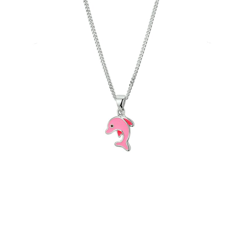 Zilveren ketting dolfijn roze - Staartjes en Strikjes