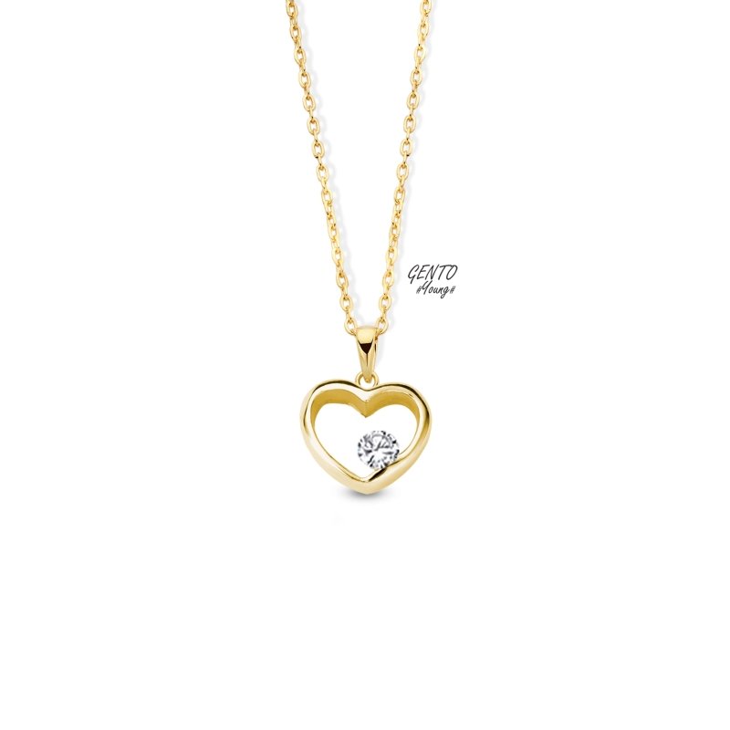 Zilveren ketting hartje goldplated met zirconia Gento for kids - Staartjes en Strikjes