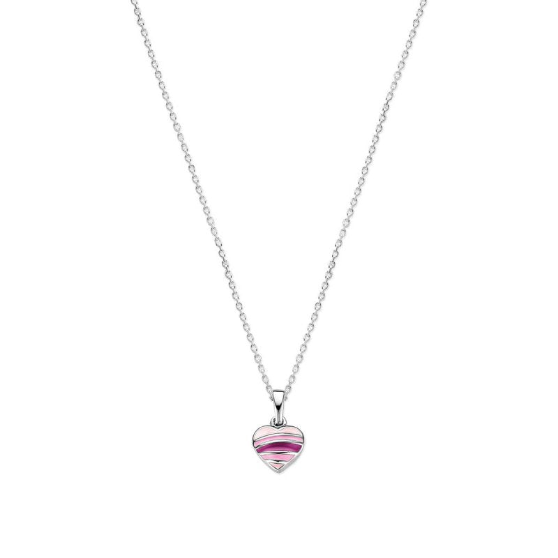 Zilveren ketting hartje paars/roze gestreept - Staartjes en Strikjes