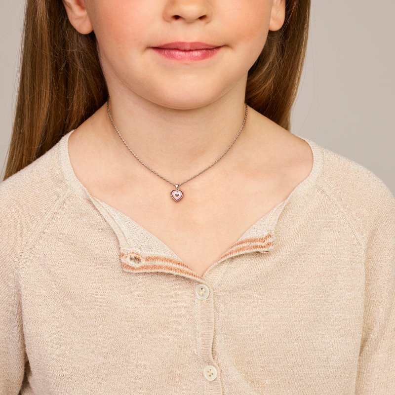 Zilveren ketting hartje roze tinten - Staartjes en Strikjes