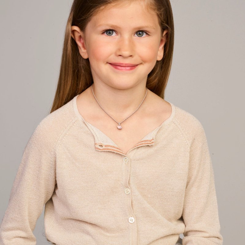 Zilveren ketting hartje roze/paars - Staartjes en Strikjes