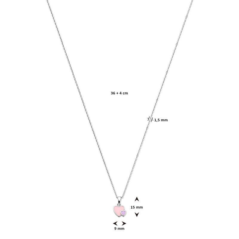 Zilveren ketting hartje roze/paars - Staartjes en Strikjes