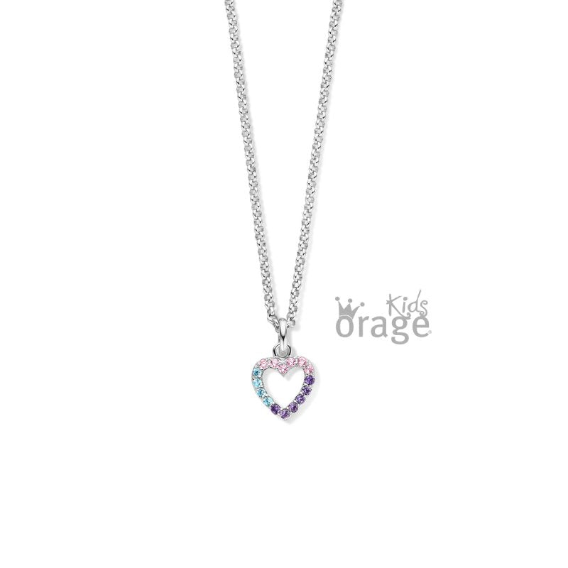 Zilveren ketting hartje zirconia gekleurd Orage kids - Staartjes en Strikjes