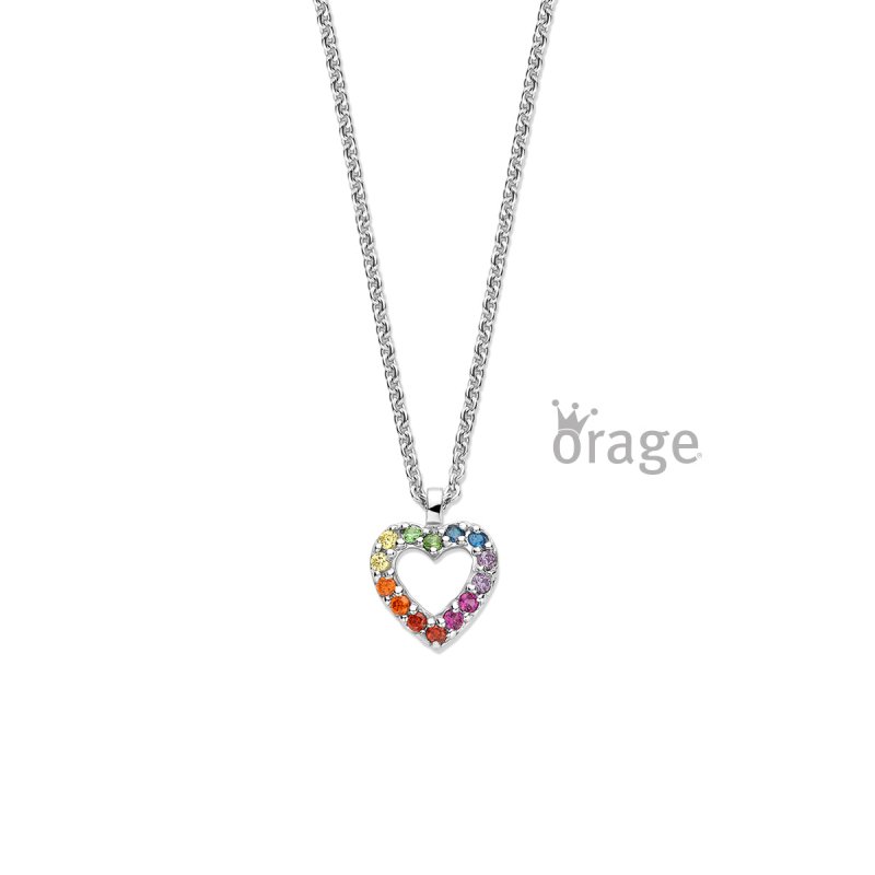 Zilveren ketting hartje zirconia multicolor gekleurd Orage kids - Staartjes en Strikjes