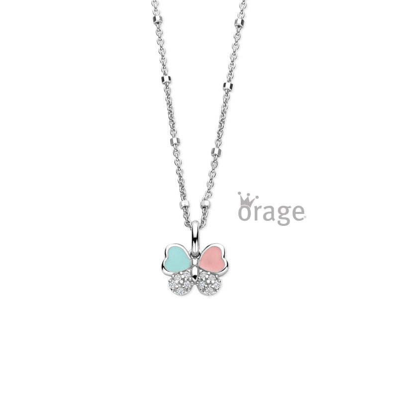 Zilveren ketting vlinder blauw/roze Orage kids - Staartjes en Strikjes