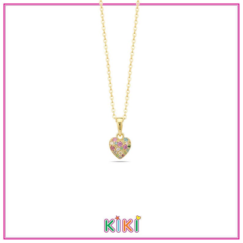 Zilveren kinder ketting goldplated hartje multi | Kiki - Staartjes en Strikjes