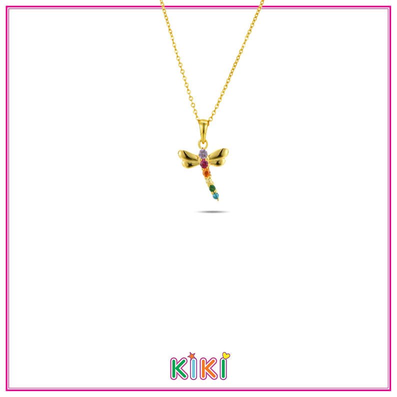 Zilveren kinder ketting goldplated libelle gekleurd | Kiki - Staartjes en Strikjes