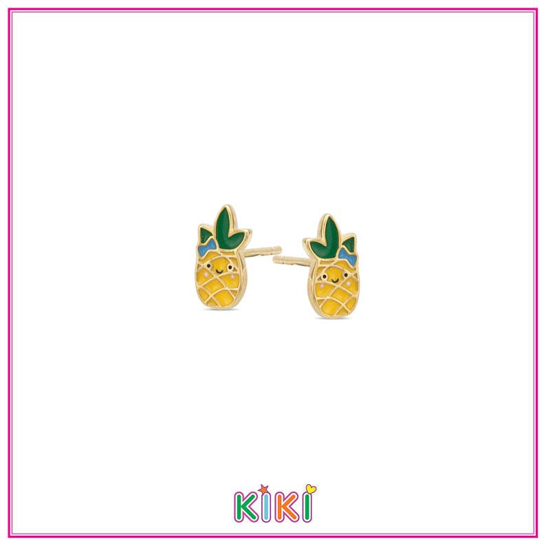 Zilveren kinderoorbellen ananas goldplated | Kiki - Staartjes en Strikjes