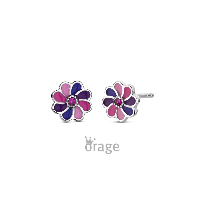 Zilveren kinderoorbellen bloem paars/roze Orage kids - Staartjes en Strikjes
