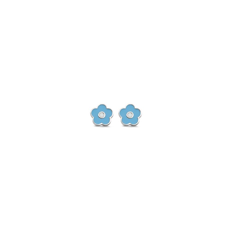 Zilveren kinderoorbellen bloemetje blauw Naiomy Princess - Staartjes en Strikjes