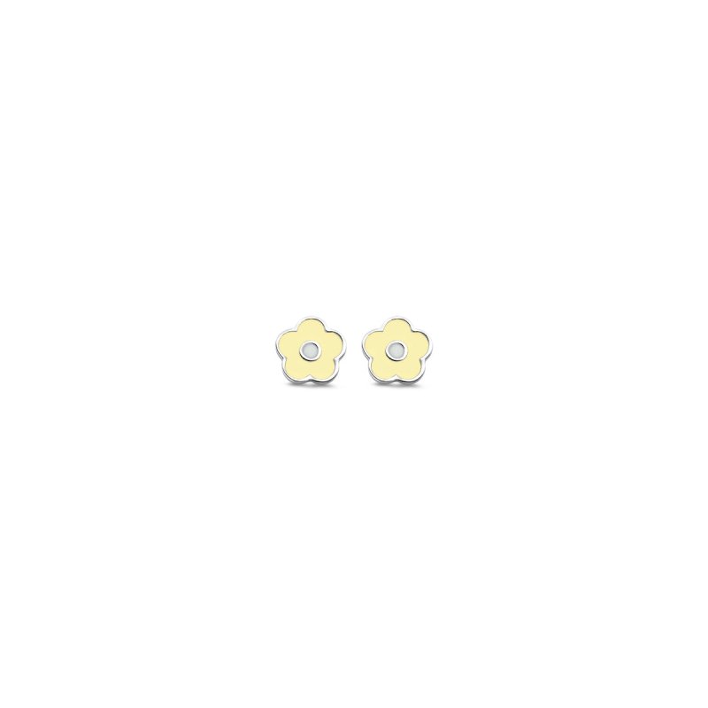 Zilveren kinderoorbellen bloemetje geel Naiomy Princess - Staartjes en Strikjes
