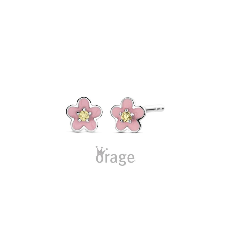 Zilveren kinderoorbellen bloemetje roze Orage - Staartjes en Strikjes
