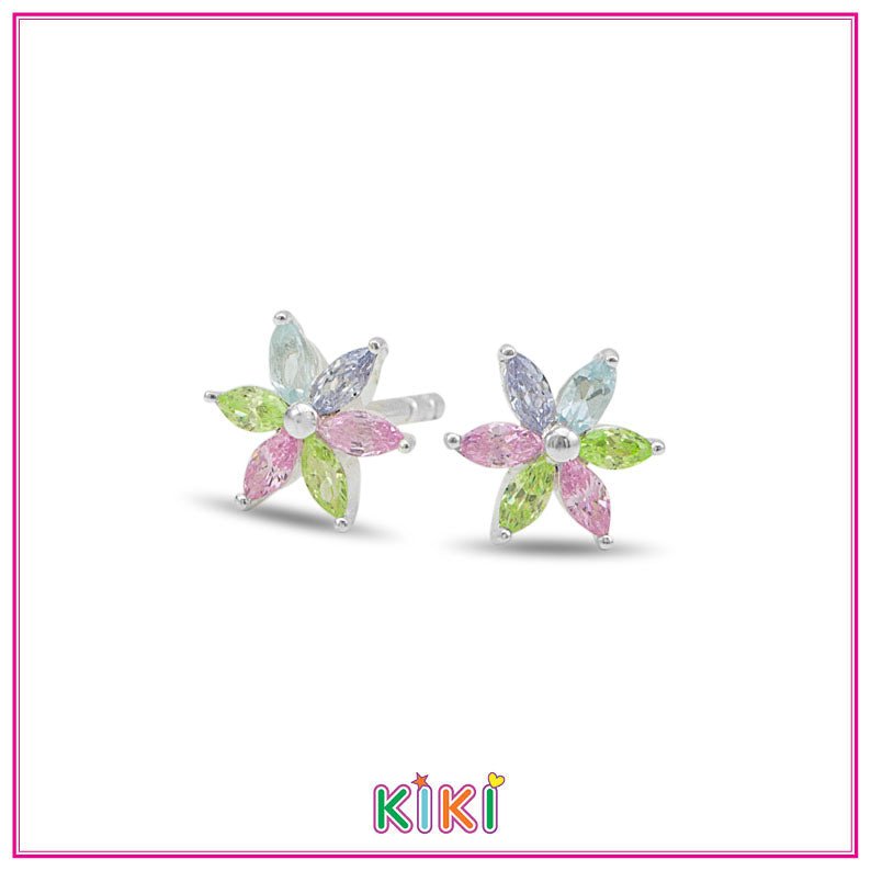 Zilveren kinderoorbellen bloemetjes zirconia | Kiki - Staartjes en Strikjes