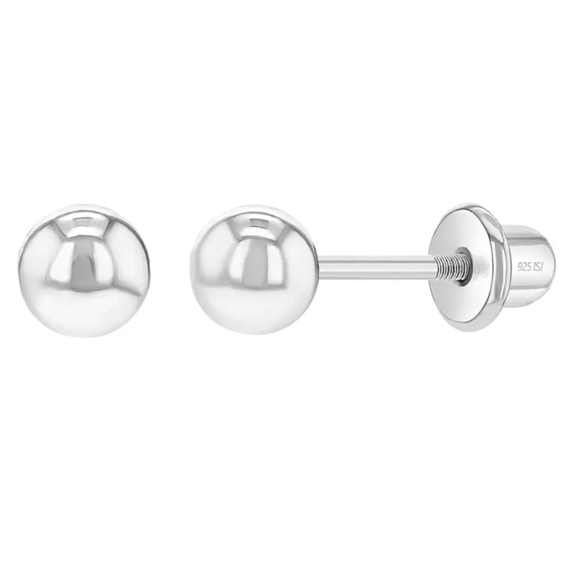 Zilveren kinderoorbellen bolletje 4 mm. | schroefsluiting - Staartjes en Strikjes