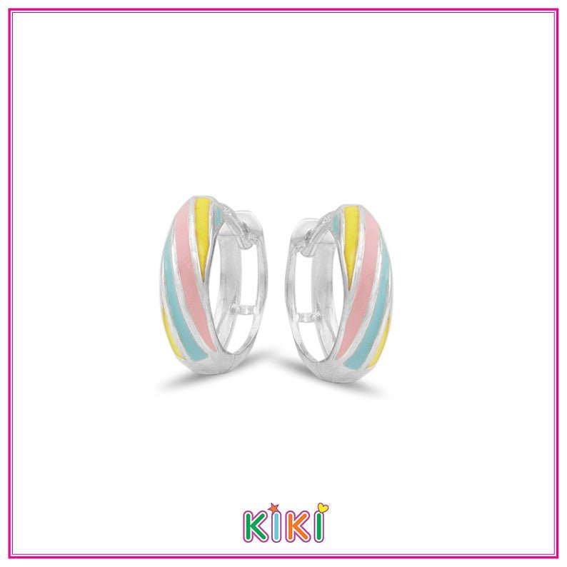 Zilveren kinderoorbellen creolen/oorringen geel/blauw/roze | Kiki - Staartjes en Strikjes