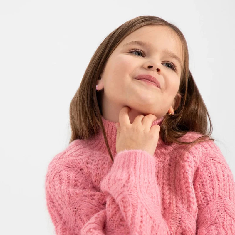 Zilveren kinderoorbellen creolen/oorringen goldplated hartjes roze/paars - Staartjes en Strikjes