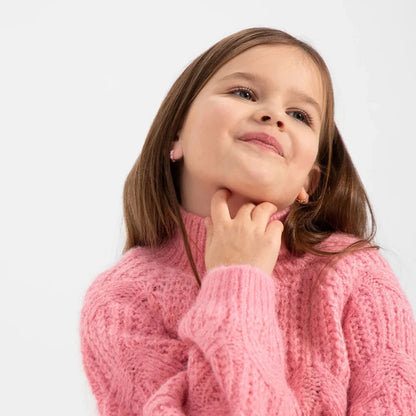 Zilveren kinderoorbellen creolen/oorringen goldplated hartjes roze/paars - Staartjes en Strikjes