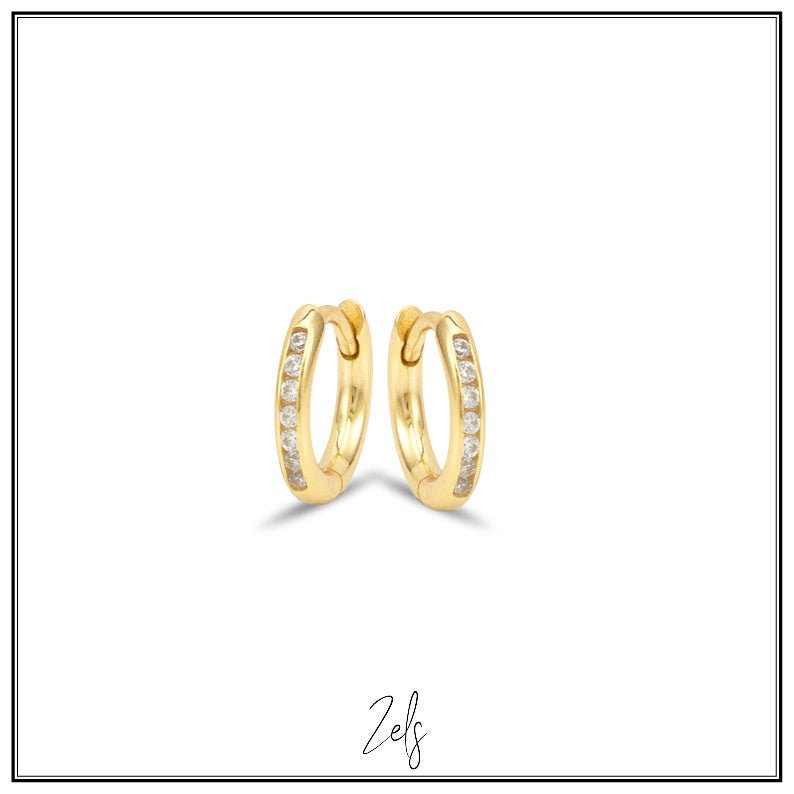 Zilveren kinderoorbellen creolen/oorringen goldplated met witte zirconia | Kiki - Staartjes en Strikjes