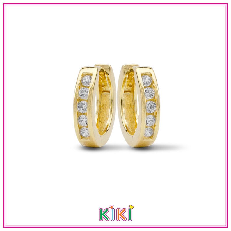 Zilveren kinderoorbellen creolen/oorringen goldplated met zirconia | Kiki - Staartjes en Strikjes