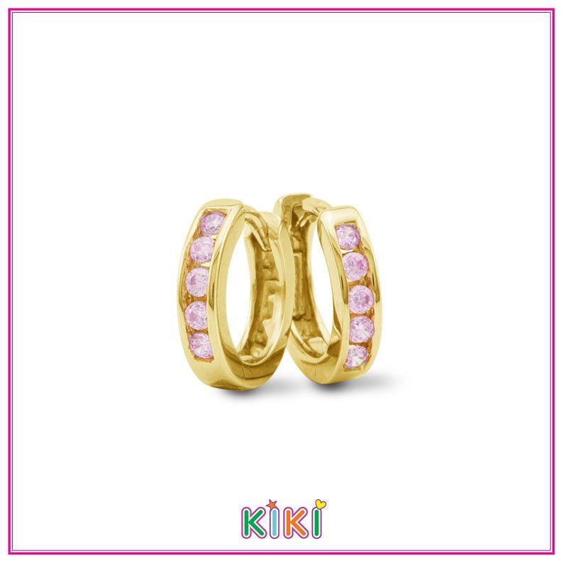 Zilveren kinderoorbellen creolen/oorringen goldplated roze zirconia | Kiki - Staartjes en Strikjes