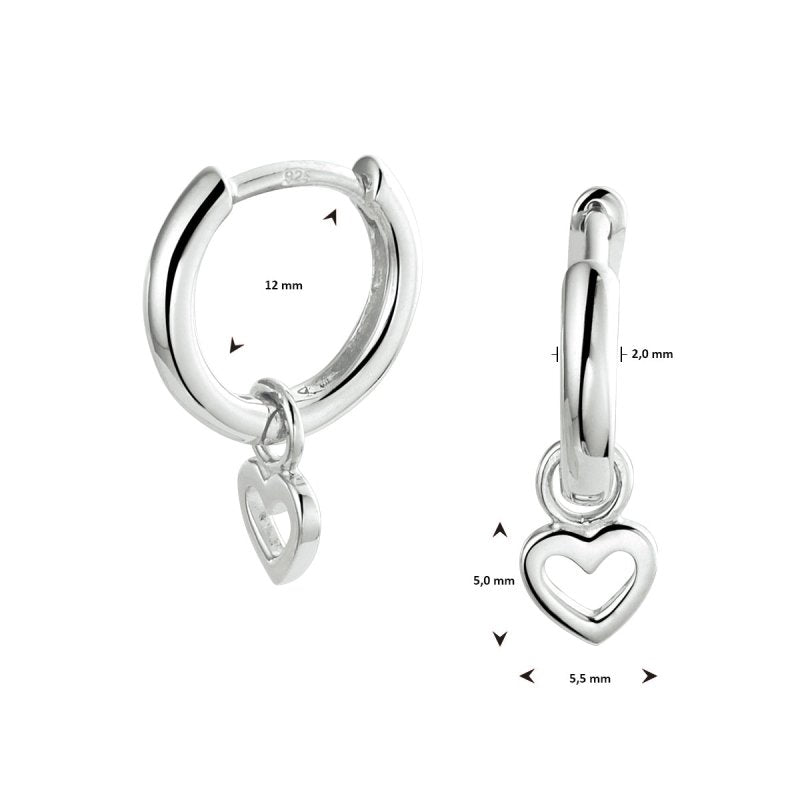 Zilveren kinderoorbellen creolen/oorringen hartjes open - Staartjes en Strikjes