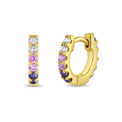 Zilveren kinderoorbellen creolen/oorringen klein goldplated paarse zirconia - Staartjes en Strikjes
