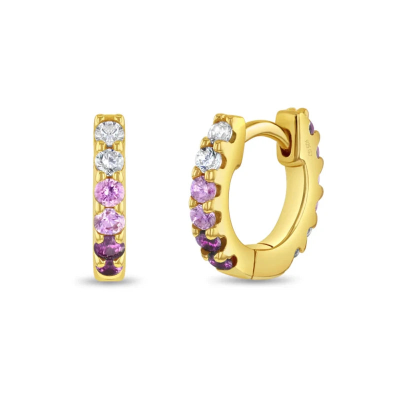 Zilveren kinderoorbellen creolen/oorringen klein goldplated roze zirconia - Staartjes en Strikjes