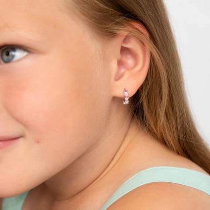 Zilveren kinderoorbellen creolen/oorringen roze sterretjes - Staartjes en Strikjes