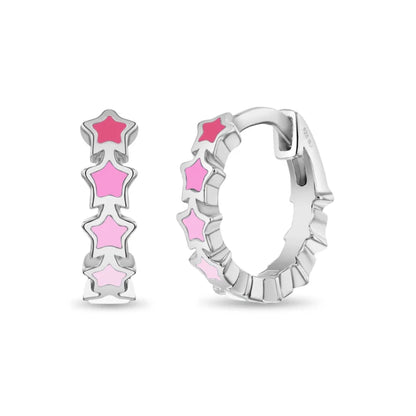 Zilveren kinderoorbellen creolen/oorringen roze sterretjes - Staartjes en Strikjes