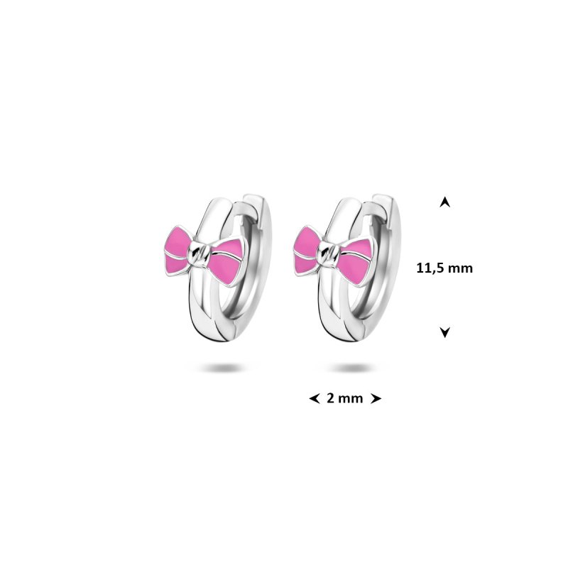 Zilveren kinderoorbellen creolen/oorringen roze strikjes - Staartjes en Strikjes