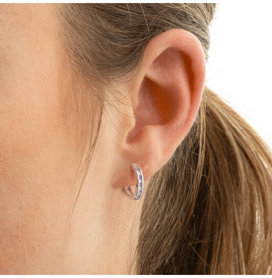 Zilveren kinderoorbellen creolen/oorringen zirconia steentjes crystal/paars - Staartjes en Strikjes