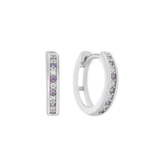 Zilveren kinderoorbellen creolen/oorringen zirconia steentjes crystal/paars - Staartjes en Strikjes