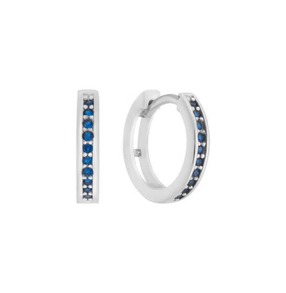 Zilveren kinderoorbellen creolen/oorringen zirconia steentjes donkerblauw - Staartjes en Strikjes