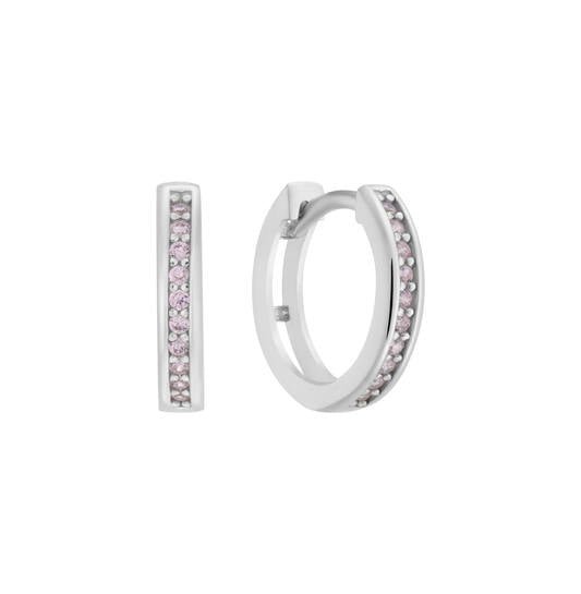 Zilveren kinderoorbellen creolen/oorringen zirconia steentjes lichtroze - Staartjes en Strikjes