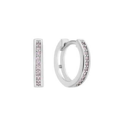 Zilveren kinderoorbellen creolen/oorringen zirconia steentjes lichtroze - Staartjes en Strikjes